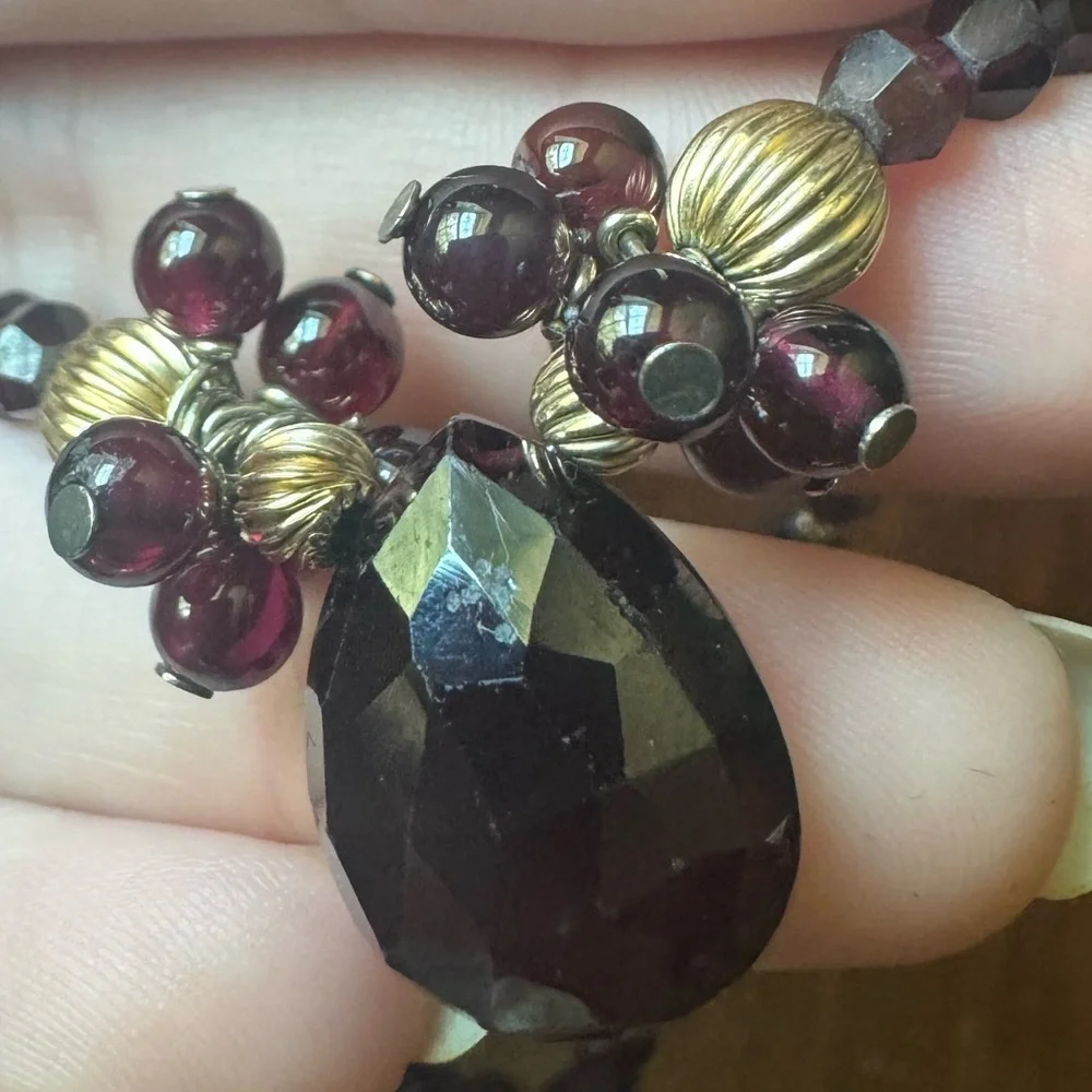 Vintage Garnet Briolette Cut Gemstone Bead Estate Necklace